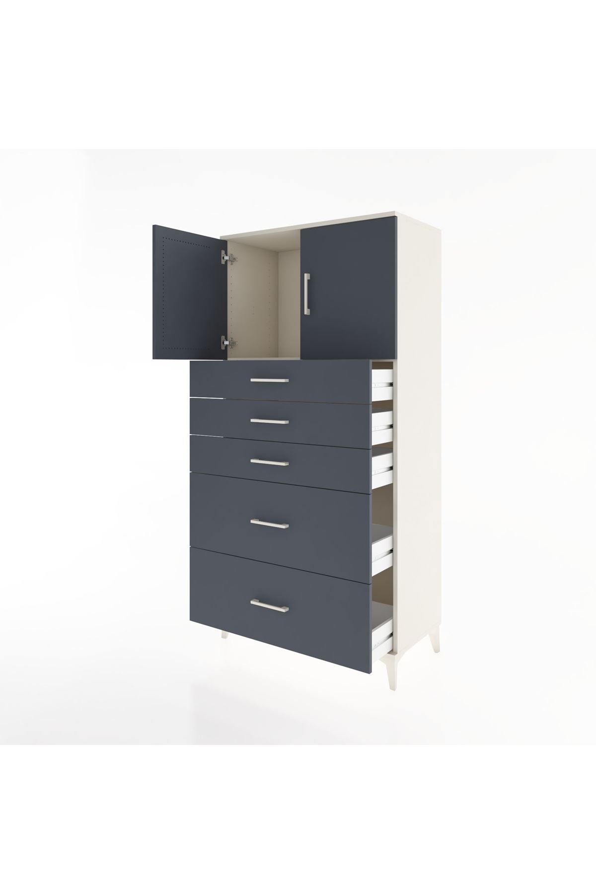 Hyperion Dolap Tek Raflı 5 Çekmeceli 2 Kapaklı 88x44x182 - S57M018V2B