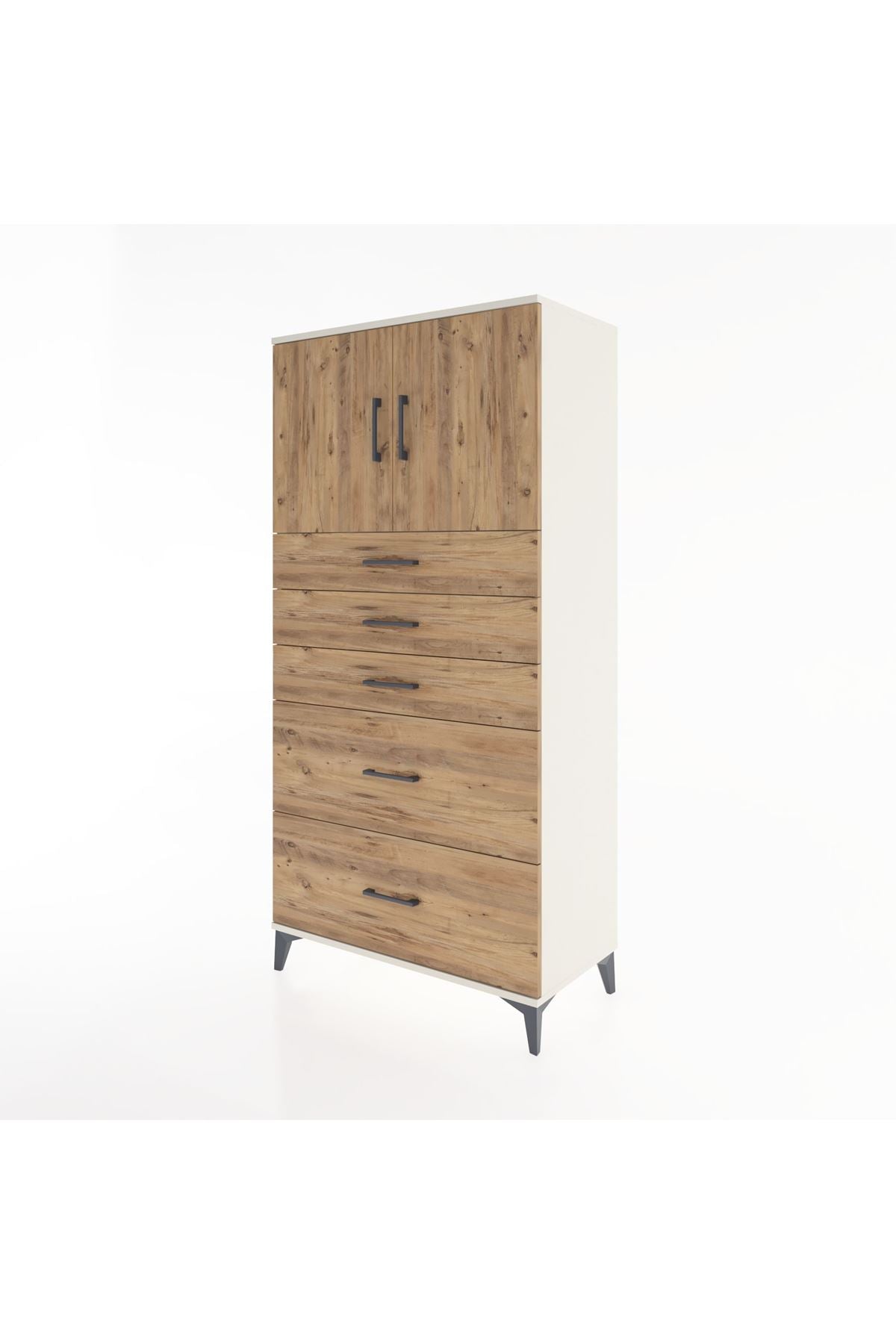 Hyperion Dolap Tek Raflı 5 Çekmeceli 2 Kapaklı 88x44x182 - S57M018V3B