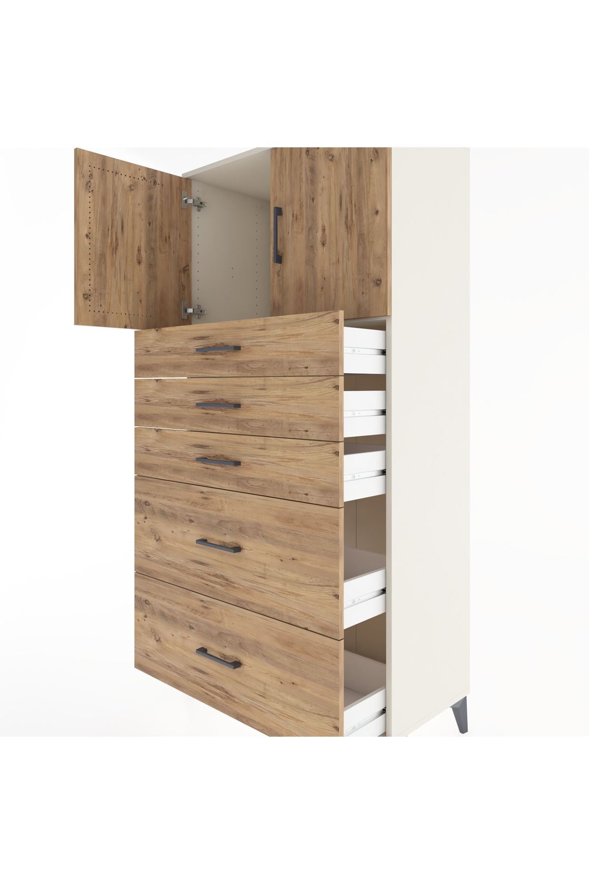 Hyperion Dolap Tek Raflı 5 Çekmeceli 2 Kapaklı 88x44x182 - S57M018V3B