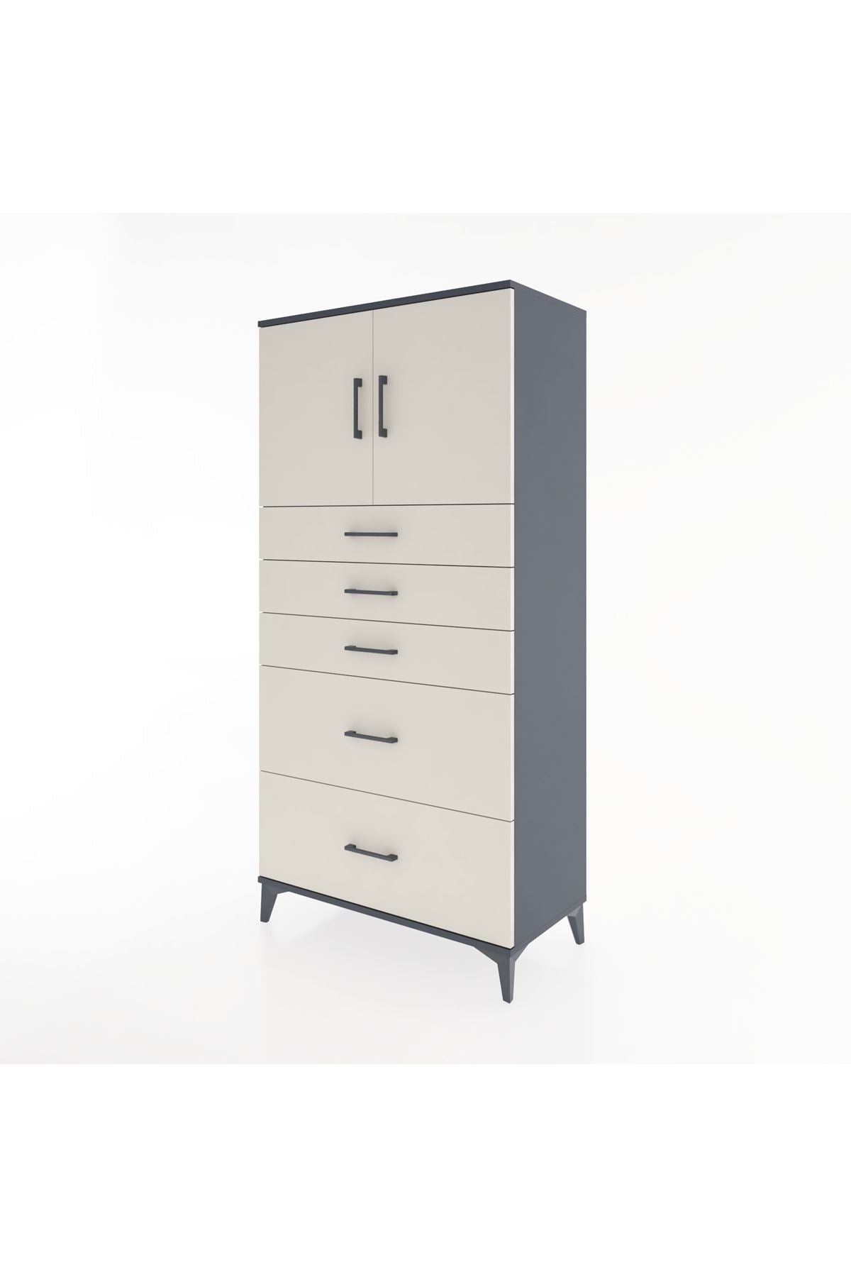 Hyperion Dolap Tek Raflı 5 Çekmeceli 2 Kapaklı 88x44x182 - S57M018V4B