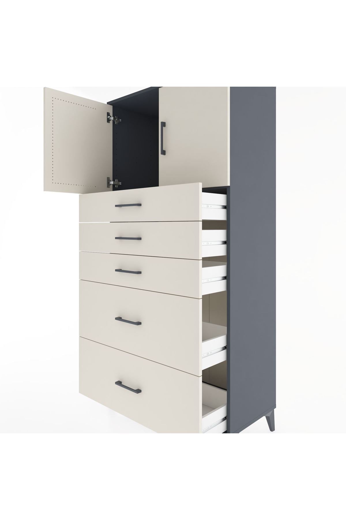 Hyperion Dolap Tek Raflı 5 Çekmeceli 2 Kapaklı 88x44x182 - S57M018V4B