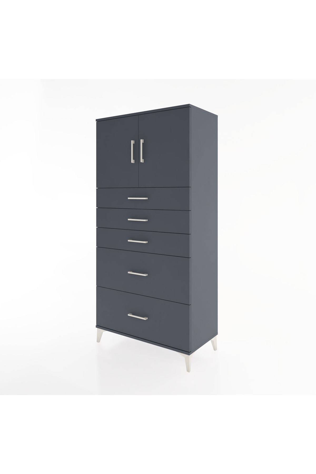 Hyperion Dolap Tek Raflı 5 Çekmeceli 2 Kapaklı 88x44x182 - S57M018V5B