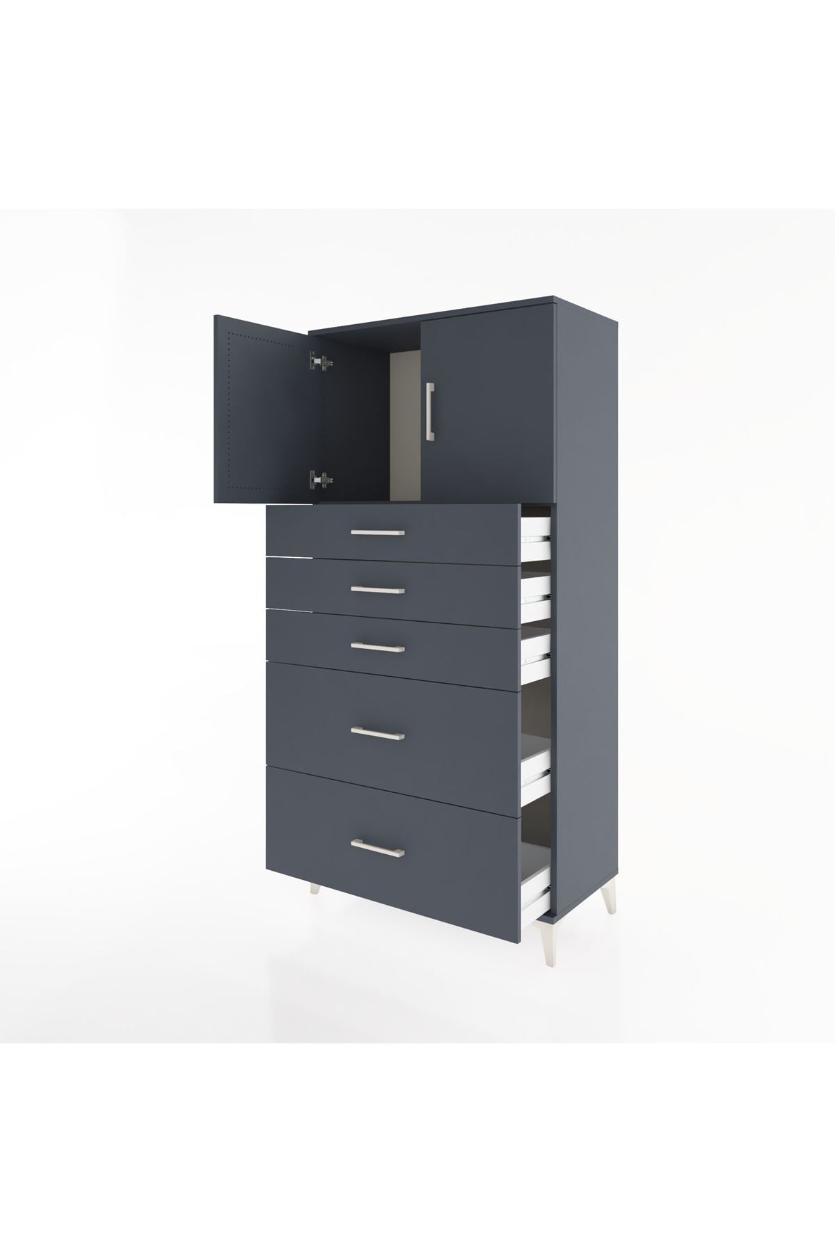 Hyperion Dolap Tek Raflı 5 Çekmeceli 2 Kapaklı 88x44x182 - S57M018V5B