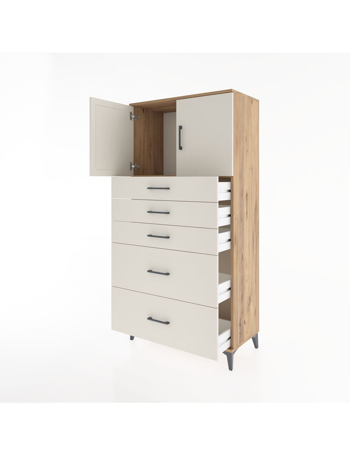Hyperion Dolap Tek Raflı 5 Çekmeceli 2 Kapaklı 88x44x182 - S57M018V7B