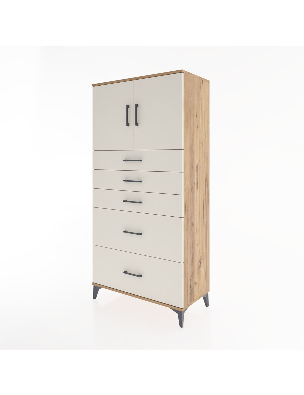 Hyperion Dolap Tek Raflı 5 Çekmeceli 2 Kapaklı 88x44x182 - S57M018V7B