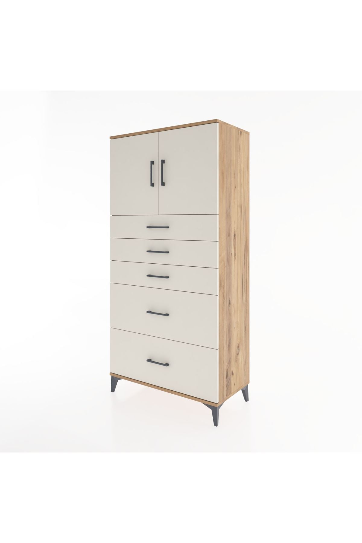 Hyperion Dolap Tek Raflı 5 Çekmeceli 2 Kapaklı 88x44x182 - S57M018V7B
