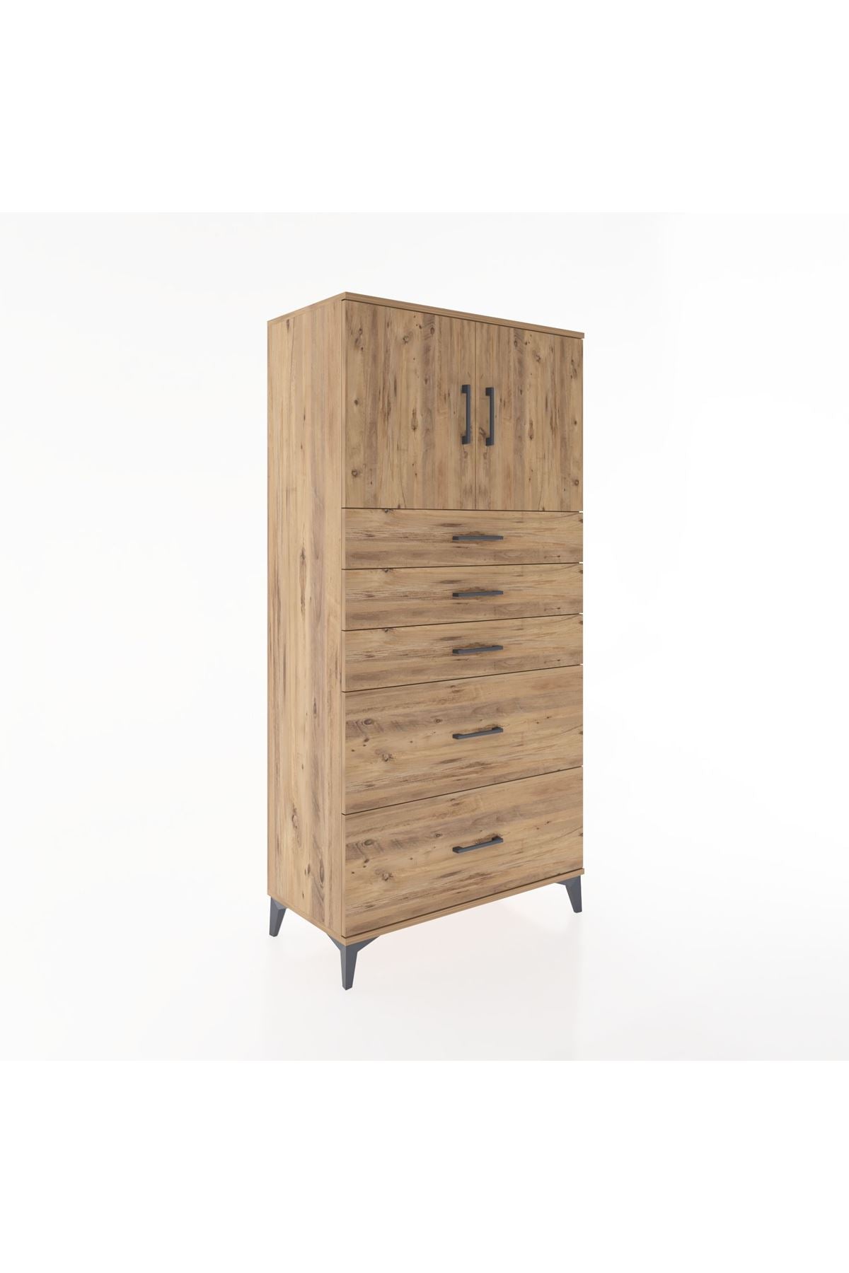 Hyperion Dolap Tek Raflı 5 Çekmeceli 2 Kapaklı 88x44x182 - S57M018V9B