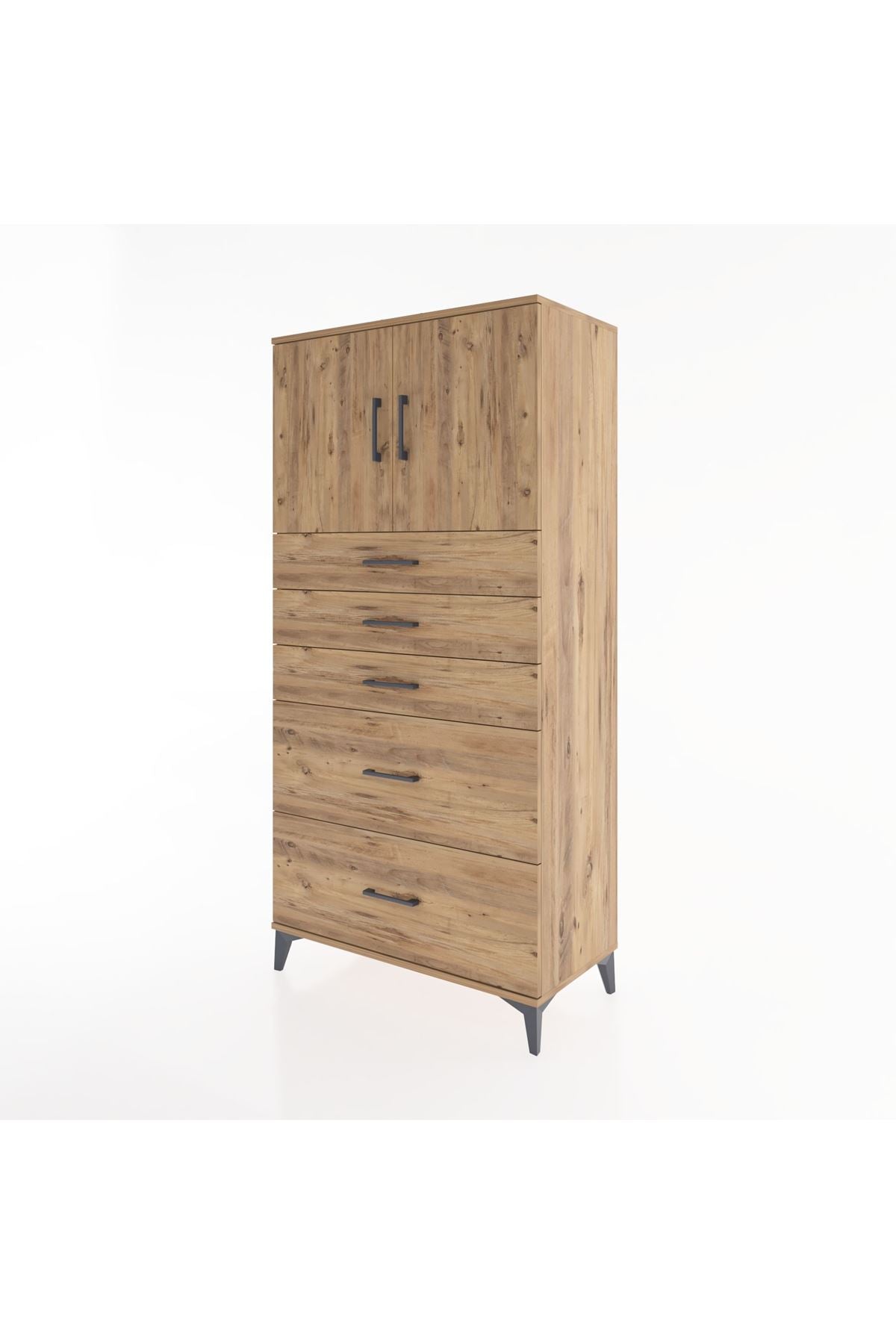 Hyperion Dolap Tek Raflı 5 Çekmeceli 2 Kapaklı 88x44x182 - S57M018V9B