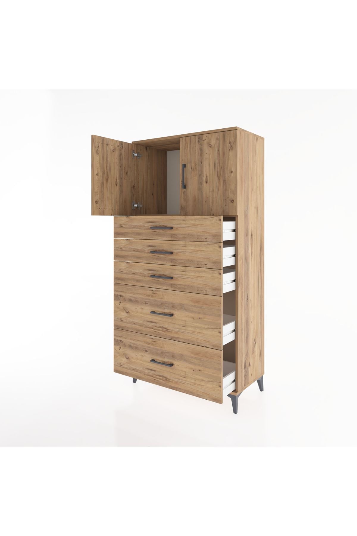 Hyperion Dolap Tek Raflı 5 Çekmeceli 2 Kapaklı 88x44x182 - S57M018V9B