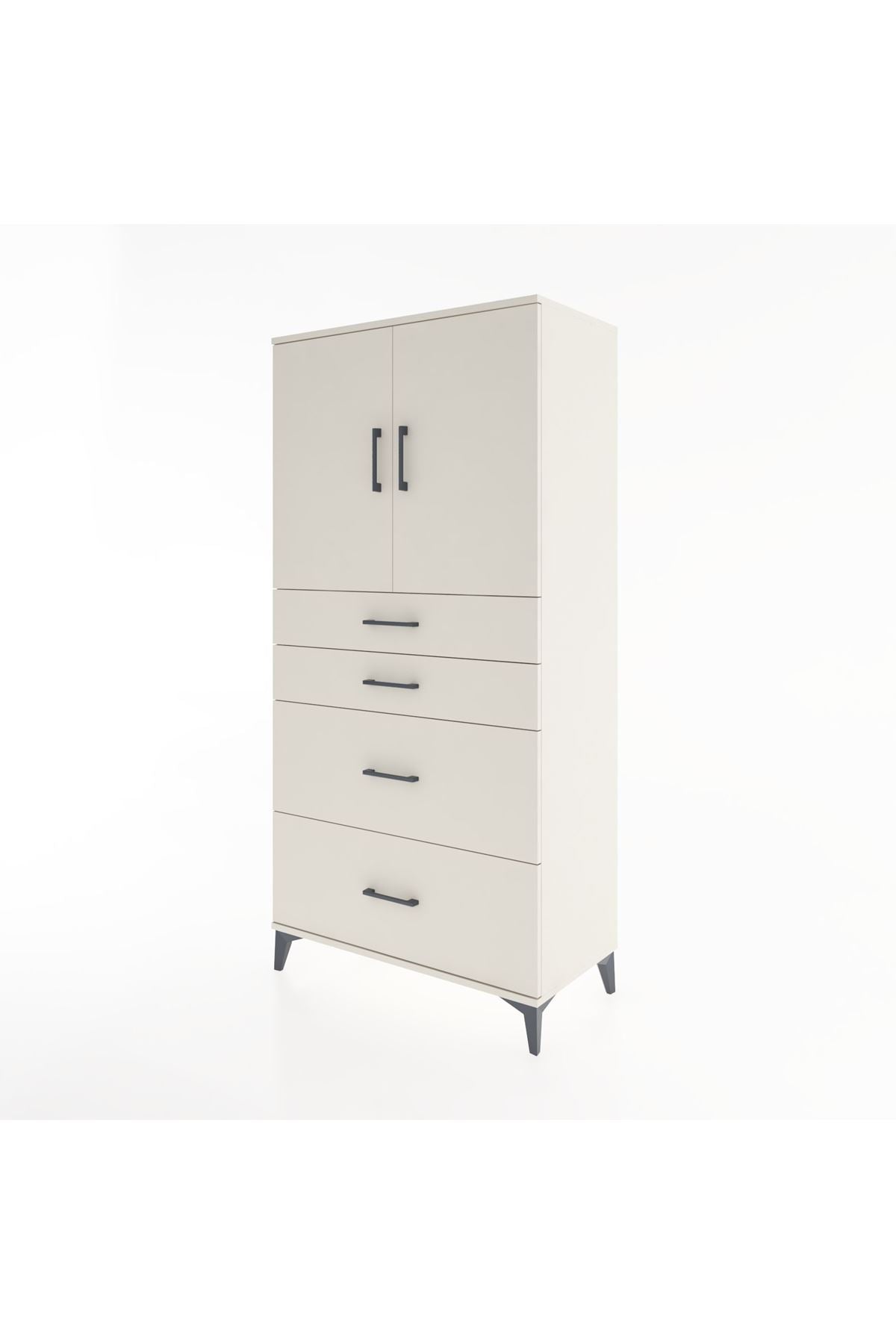 Hyperion Dolap Tek Raflı 4 Çekmeceli 2 Kapaklı 88x44x182 - S57M019V1B