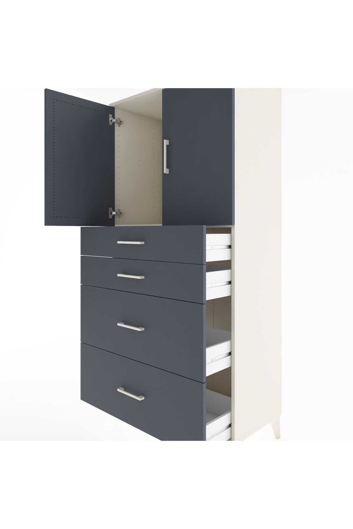 Hyperion Dolap Tek Raflı 4 Çekmeceli 2 Kapaklı 88x44x182 - S57M019V2B