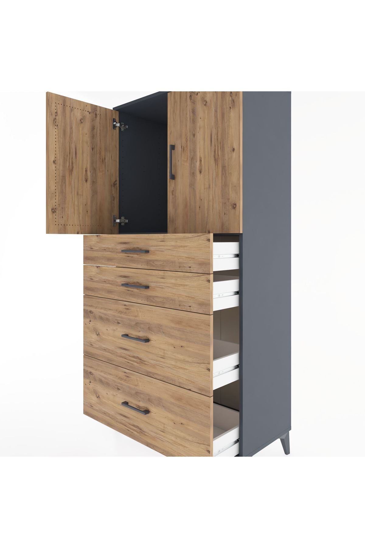 Hyperion Dolap Tek Raflı 4 Çekmeceli 2 Kapaklı 88x44x182 - S57M019V6B
