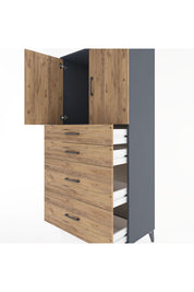 Hyperion Dolap Tek Raflı 4 Çekmeceli 2 Kapaklı 88x44x182 - S57M019V6B