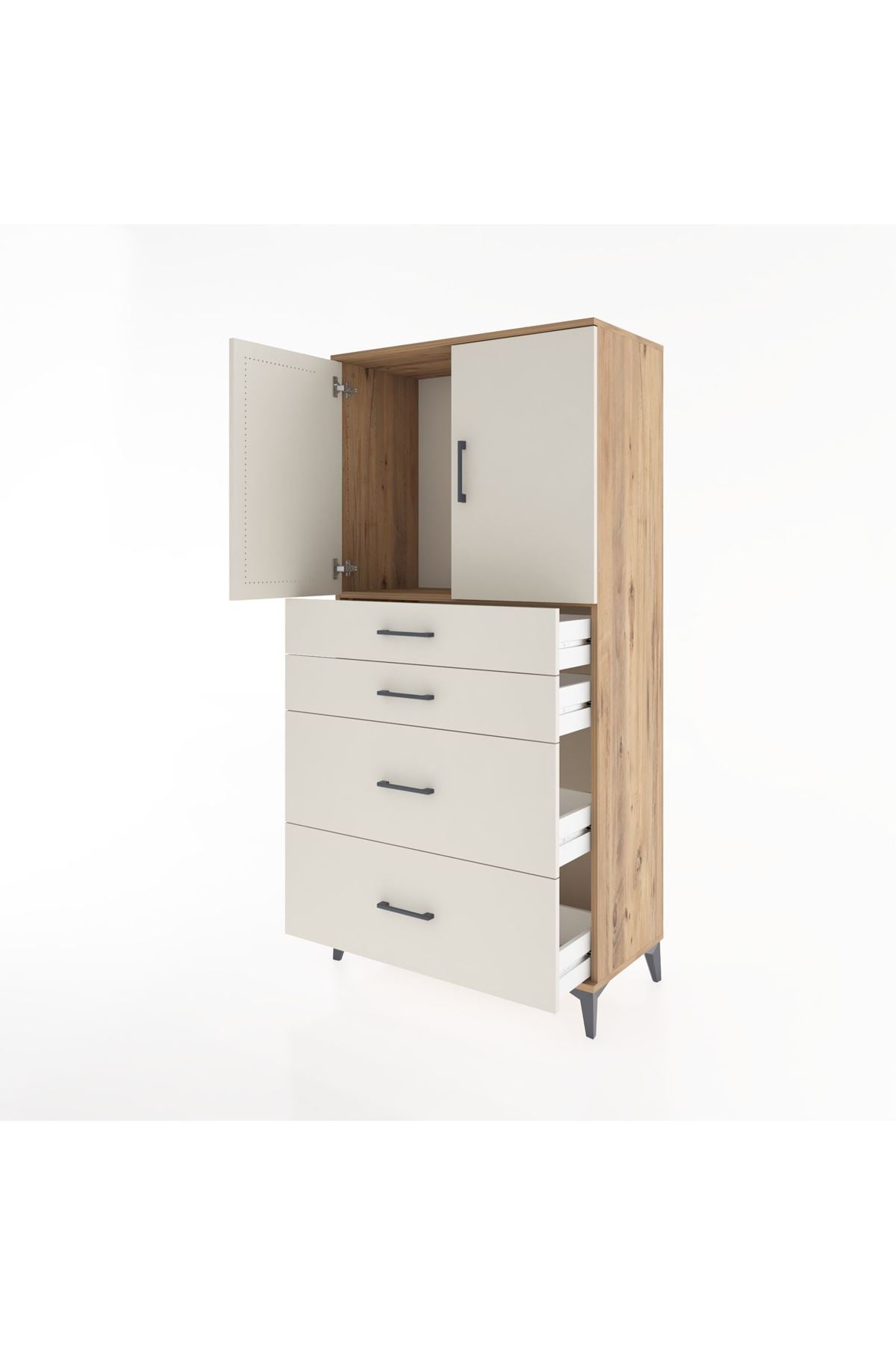 Hyperion Dolap Tek Raflı 4 Çekmeceli 2 Kapaklı 88x44x182 - S57M019V7B