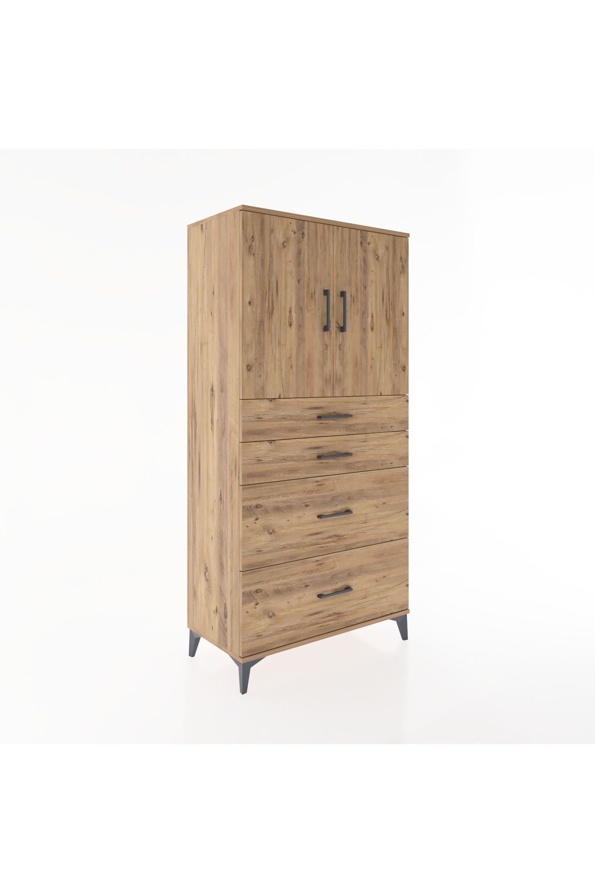 Hyperion Dolap Tek Raflı 4 Çekmeceli 2 Kapaklı 88x44x182 - S57M019V9B