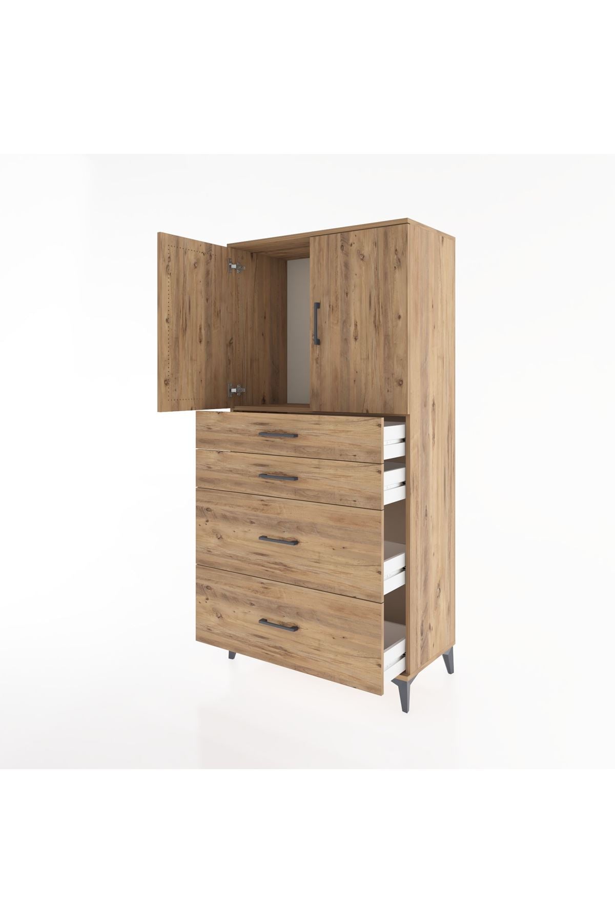 Hyperion Dolap Tek Raflı 4 Çekmeceli 2 Kapaklı 88x44x182 - S57M019V9B