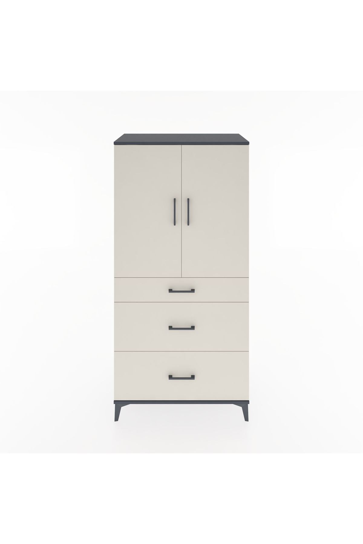 Hyperion Dolap 2 Raflı 3 Çekmeceli 2 Kapaklı 88x44x182 Antrasit-Aytaşı