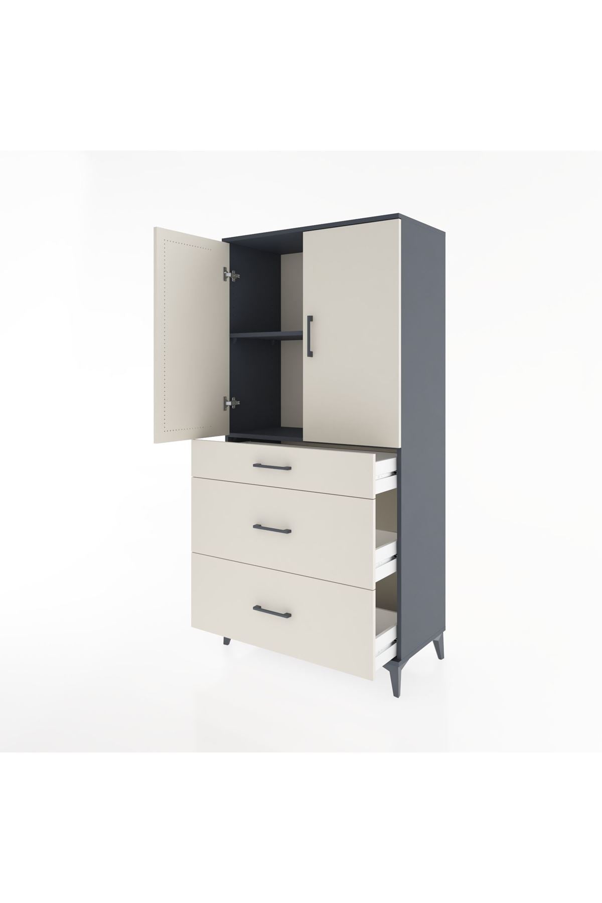 Hyperion Dolap 2 Raflı 3 Çekmeceli 2 Kapaklı 88x44x182 Antrasit-Aytaşı