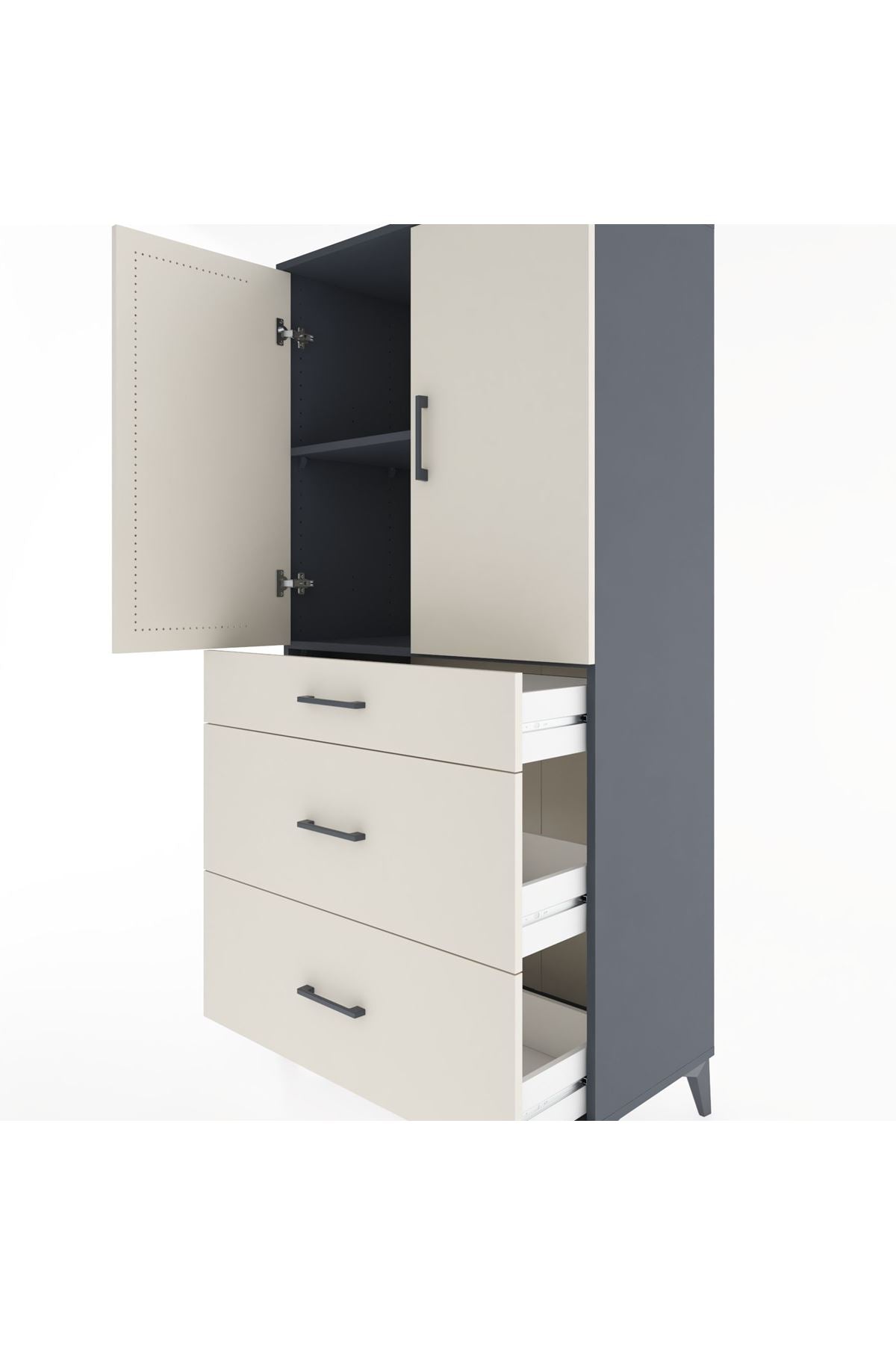 Hyperion Dolap 2 Raflı 3 Çekmeceli 2 Kapaklı 88x44x182 Antrasit-Aytaşı