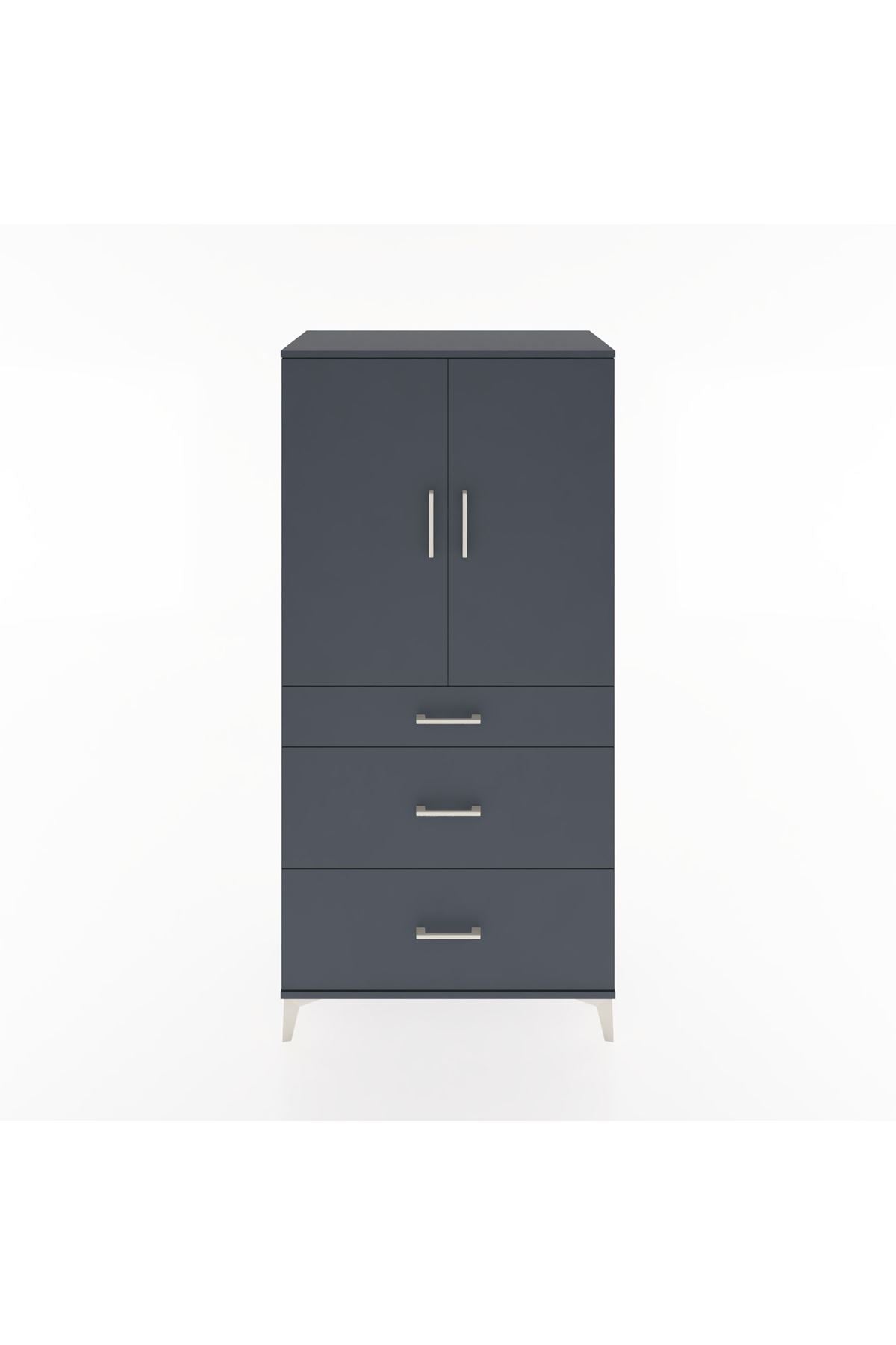 Hyperion Dolap 2 Raflı 3 Çekmeceli 2 Kapaklı 88x44x182 Antrasit-Antrasit