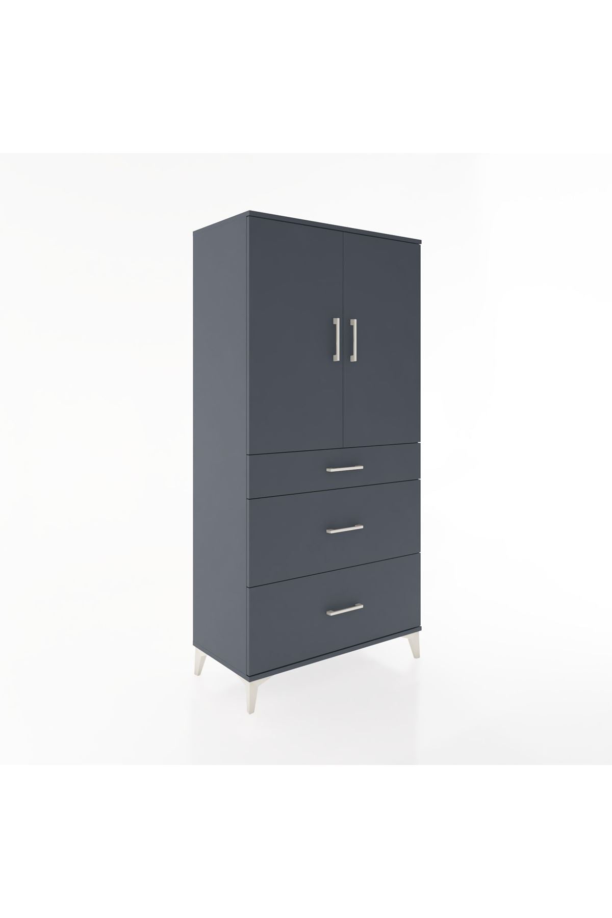 Hyperion Dolap 2 Raflı 3 Çekmeceli 2 Kapaklı 88x44x182 Antrasit-Antrasit