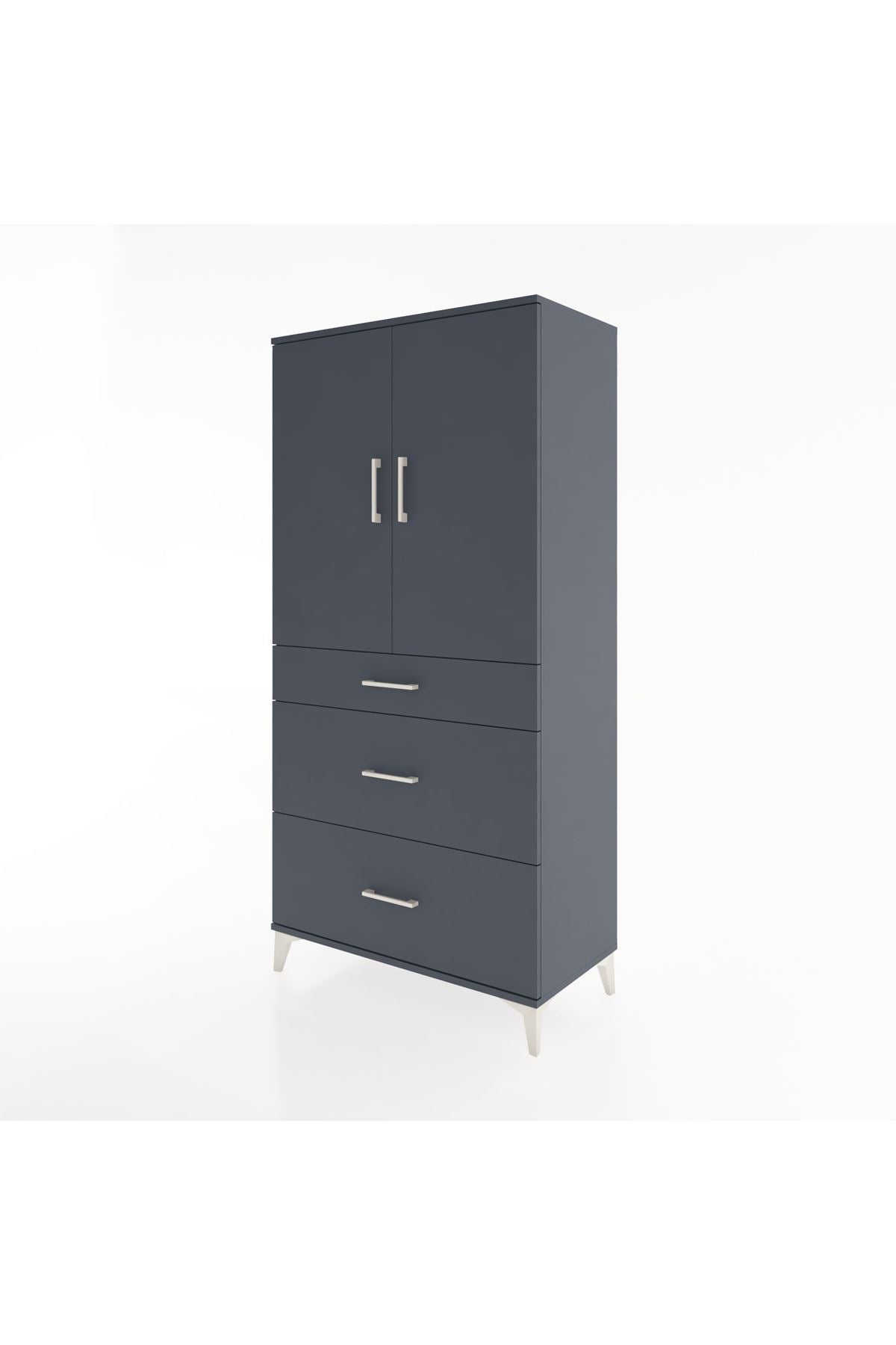 Hyperion Dolap 2 Raflı 3 Çekmeceli 2 Kapaklı 88x44x182 Antrasit-Antrasit