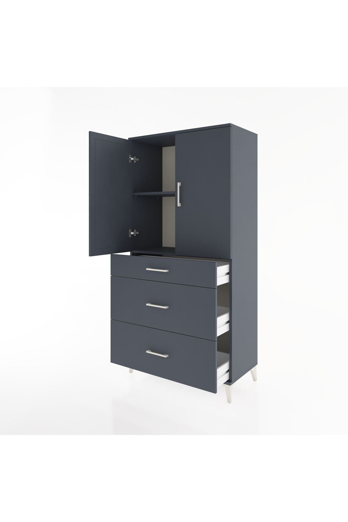 Hyperion Dolap 2 Raflı 3 Çekmeceli 2 Kapaklı 88x44x182 Antrasit-Antrasit