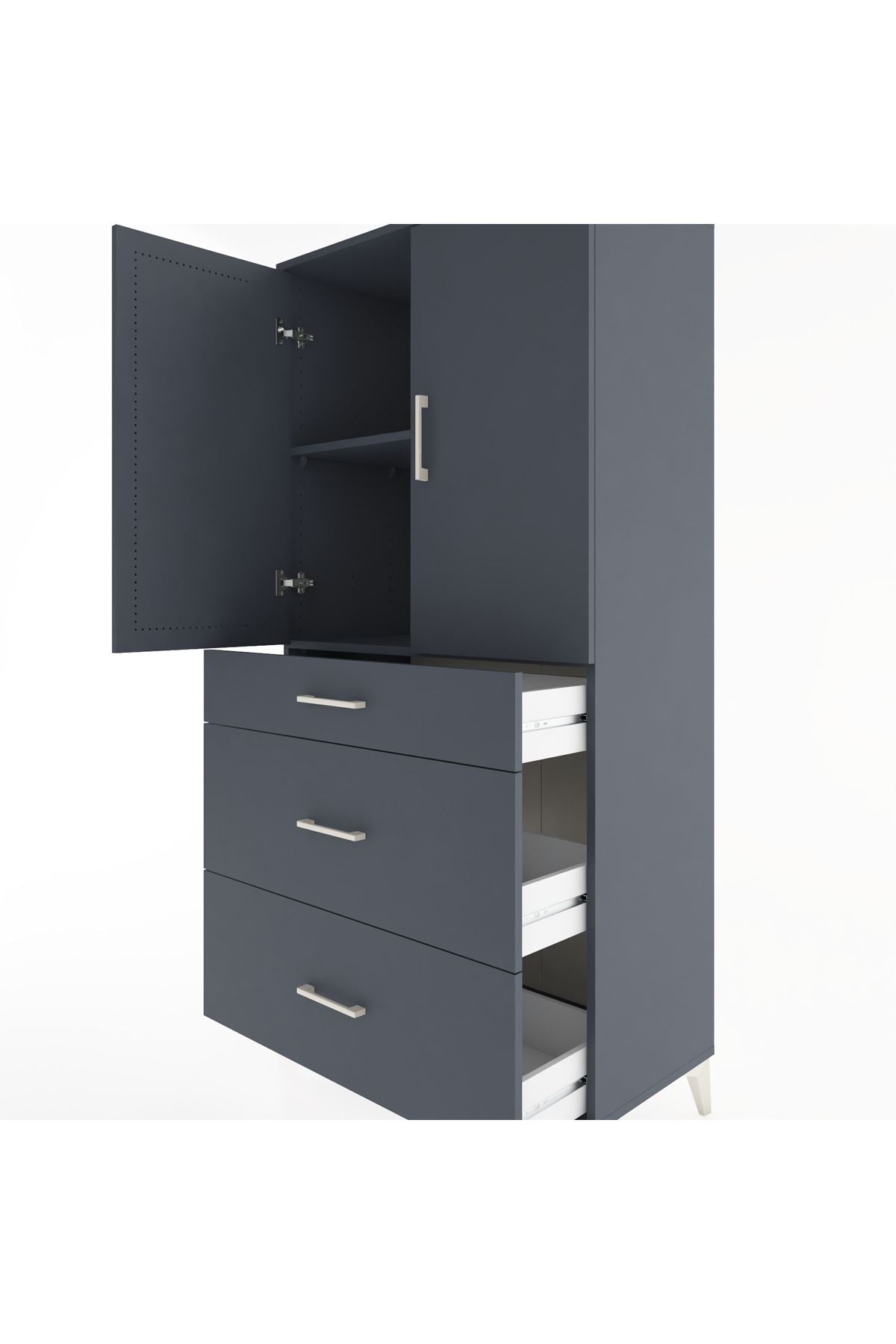 Hyperion Dolap 2 Raflı 3 Çekmeceli 2 Kapaklı 88x44x182 Antrasit-Antrasit