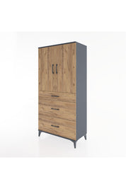Hyperion Dolap 2 Raflı 3 Çekmeceli 2 Kapaklı 88x44x182 Antrasit-Çam