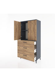 Hyperion Dolap 2 Raflı 3 Çekmeceli 2 Kapaklı 88x44x182 Antrasit-Çam