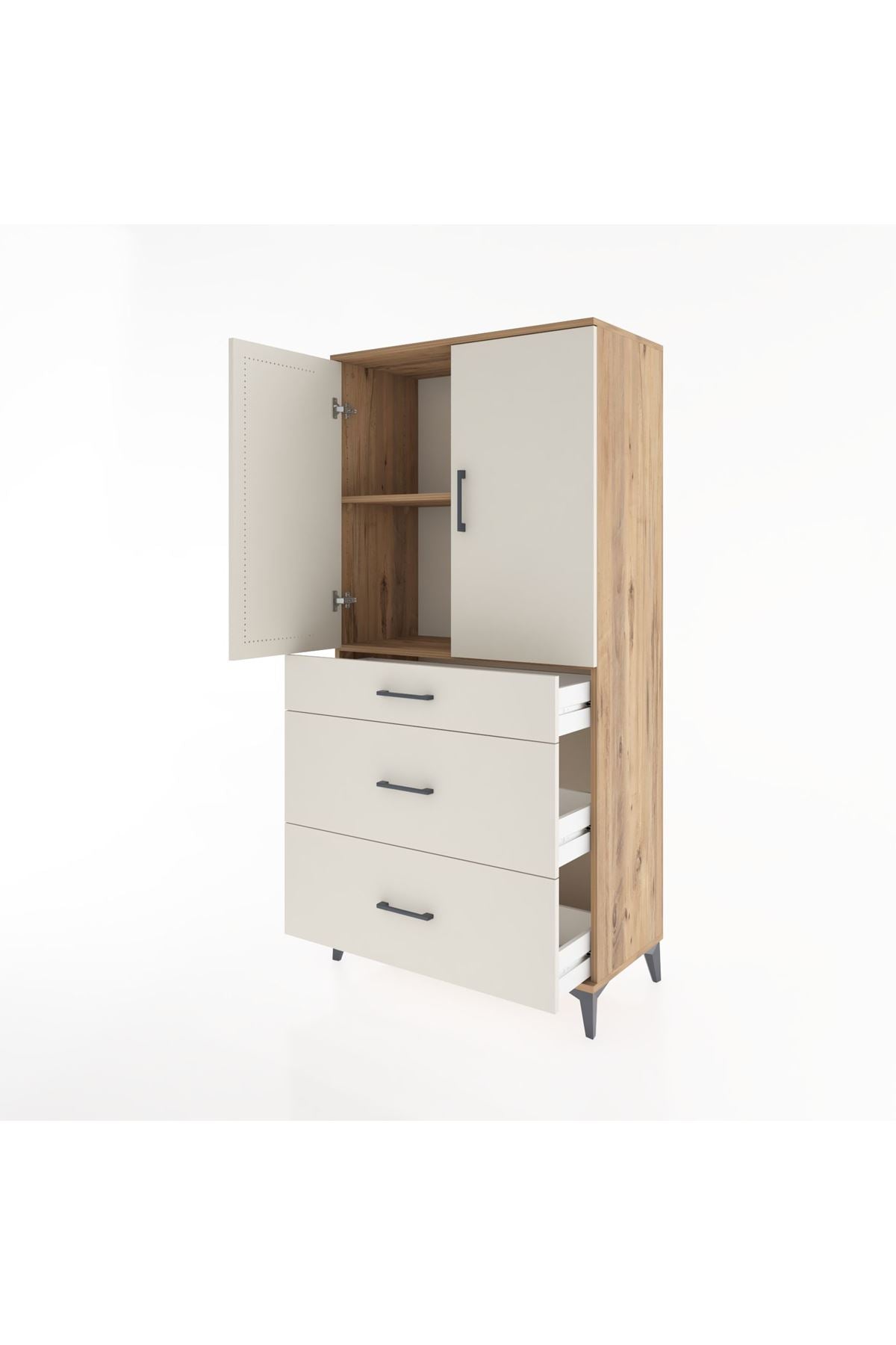 Hyperion Dolap 2 Raflı 3 Çekmeceli 2 Kapaklı 88x44x182 Çam-Aytaşı