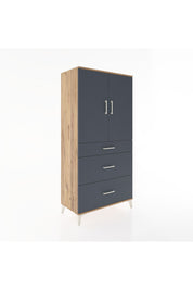 Hyperion Dolap 2 Raflı 3 Çekmeceli 2 Kapaklı 88x44x182 Çam-Antrasit