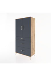 Hyperion Dolap 2 Raflı 3 Çekmeceli 2 Kapaklı 88x44x182 Çam-Antrasit