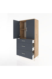 Hyperion Dolap 2 Raflı 3 Çekmeceli 2 Kapaklı 88x44x182 Çam-Antrasit