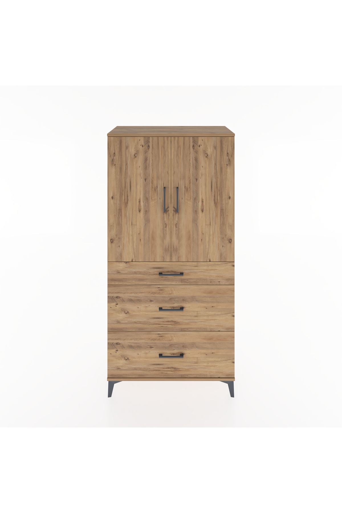 Hyperion Dolap 2 Raflı 3 Çekmeceli 2 Kapaklı 88x44x182 Çam-Çam