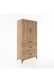 Hyperion Dolap 2 Raflı 3 Çekmeceli 2 Kapaklı 88x44x182 Çam-Çam