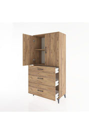 Hyperion Dolap 2 Raflı 3 Çekmeceli 2 Kapaklı 88x44x182 Çam-Çam