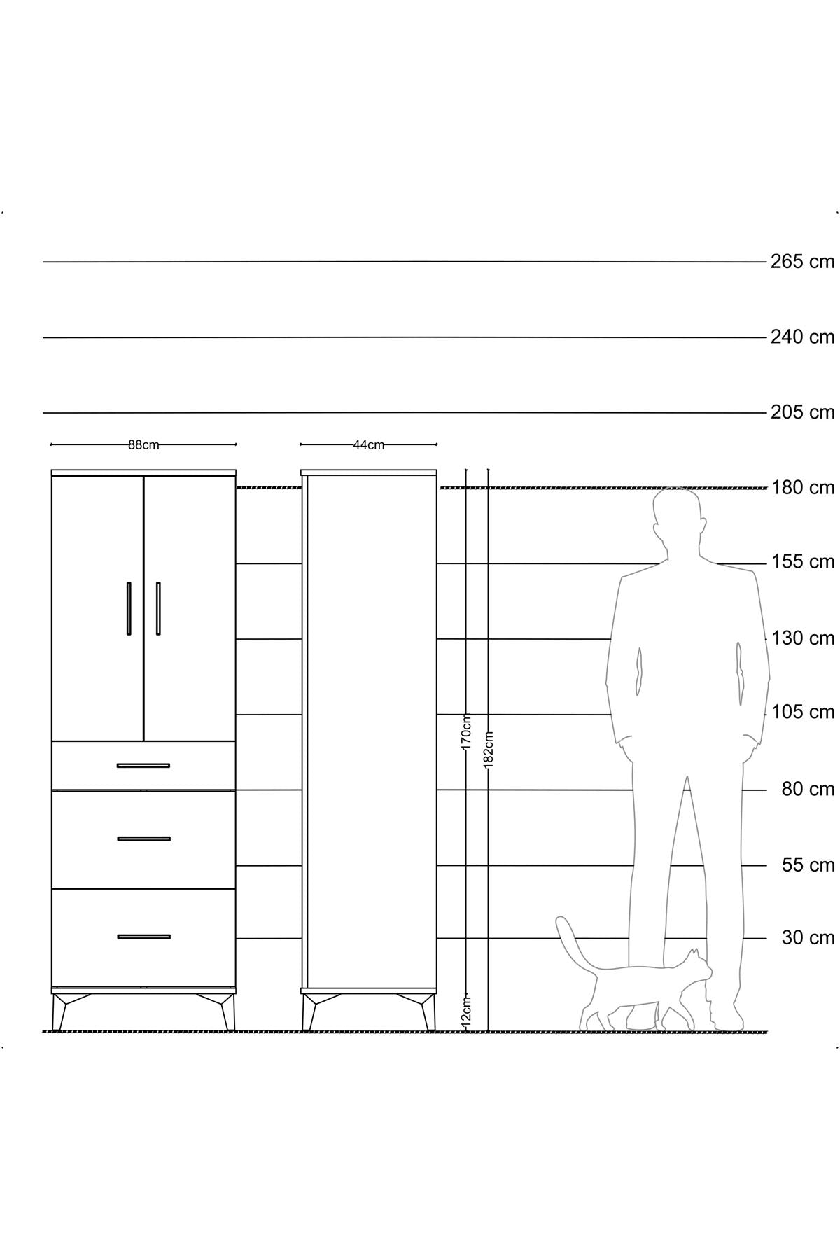 Hyperion Dolap 2 Raflı 3 Çekmeceli 2 Kapaklı 88x44x182 Çam-Çam