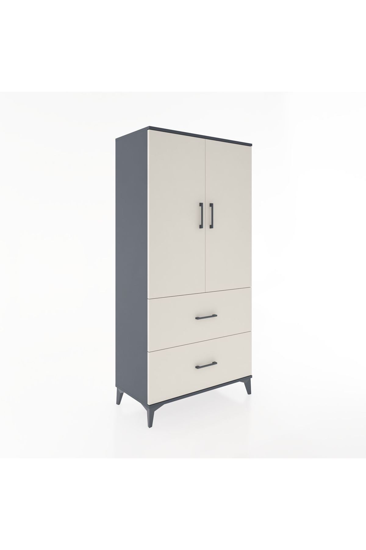 Hyperion Dolap 3 Raflı 2 Çekmeceli 2 Kapaklı 88x44x182 Antrasit-Aytaşı