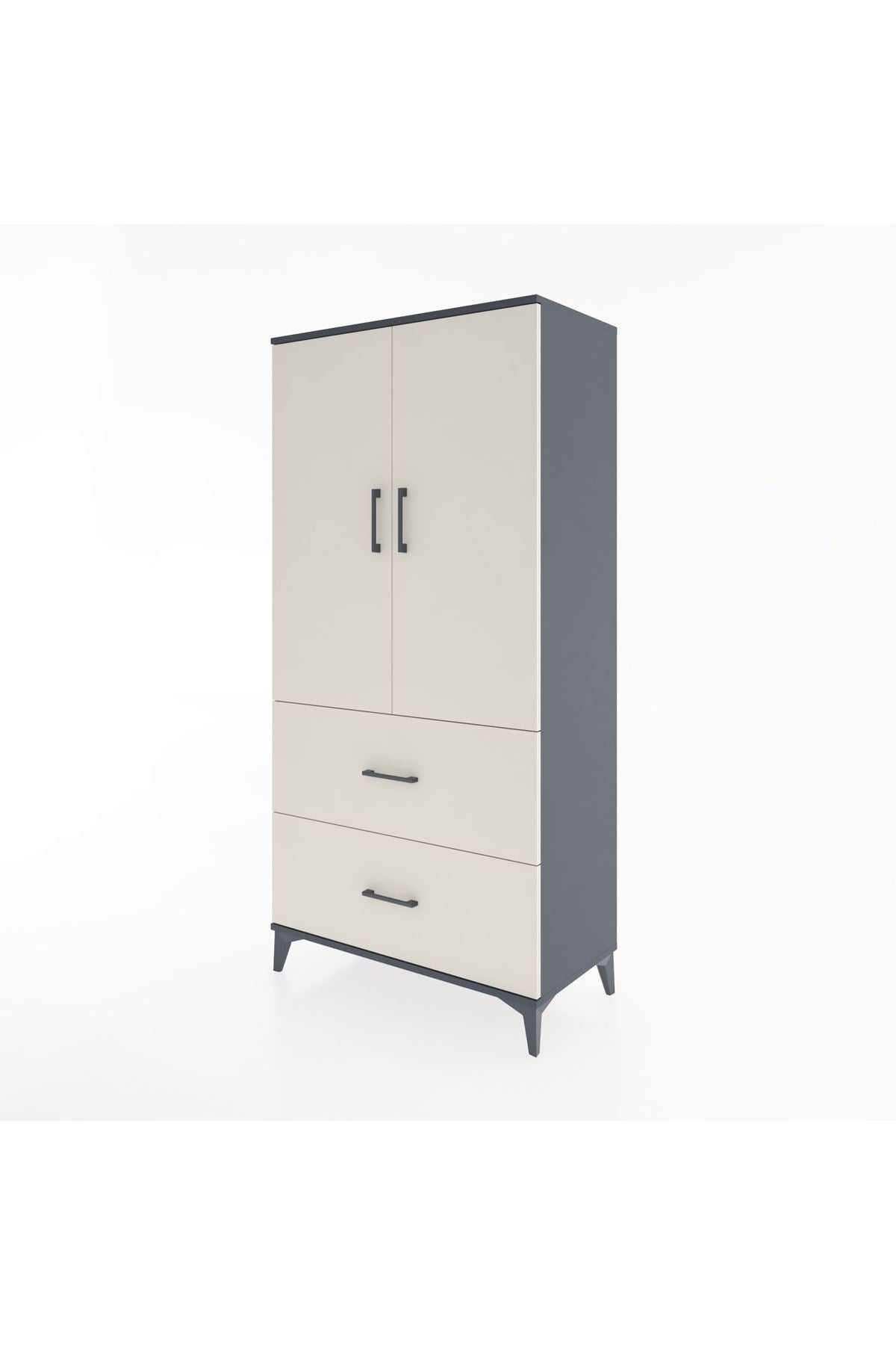 Hyperion Dolap 3 Raflı 2 Çekmeceli 2 Kapaklı 88x44x182 Antrasit-Aytaşı