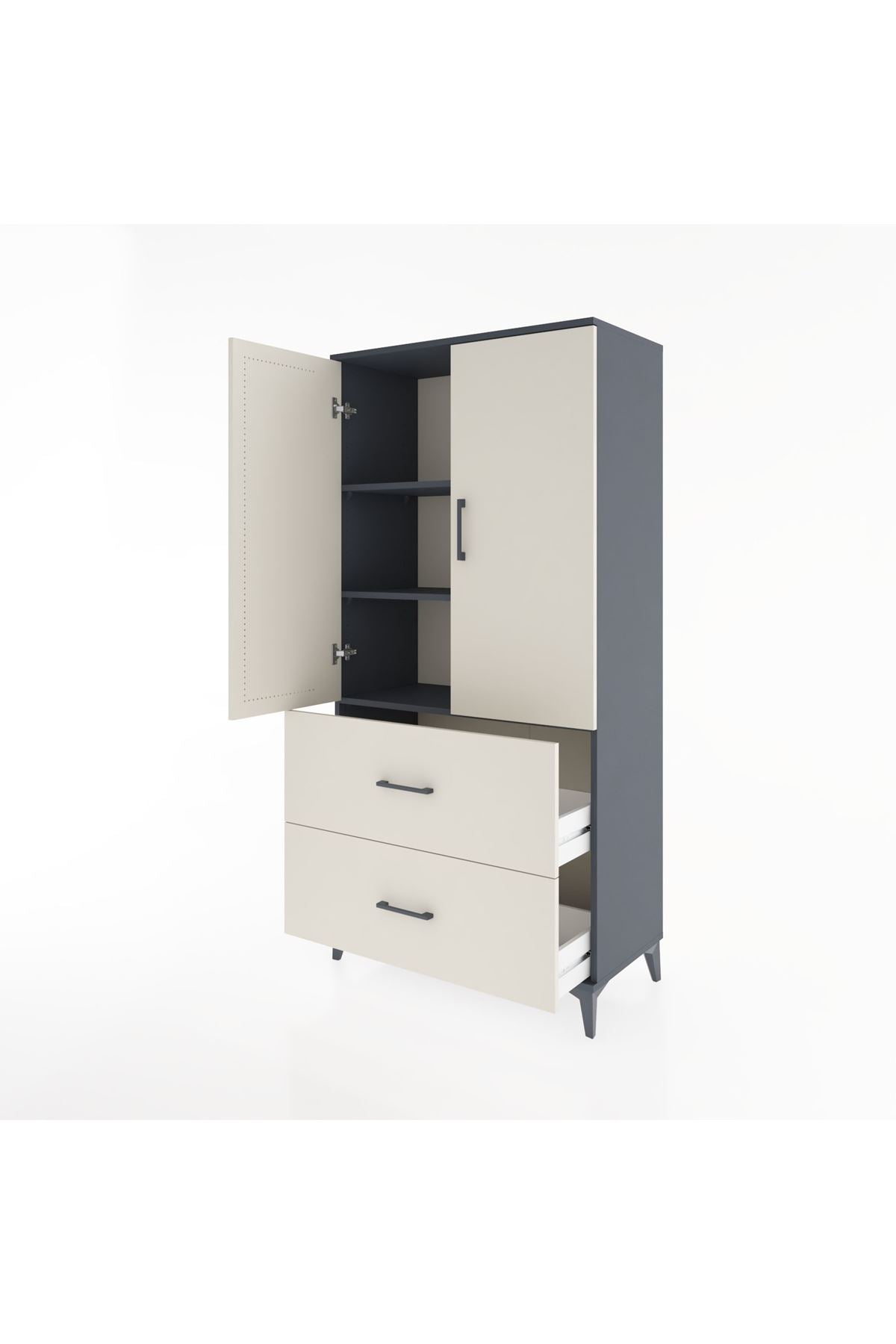 Hyperion Dolap 3 Raflı 2 Çekmeceli 2 Kapaklı 88x44x182 Antrasit-Aytaşı