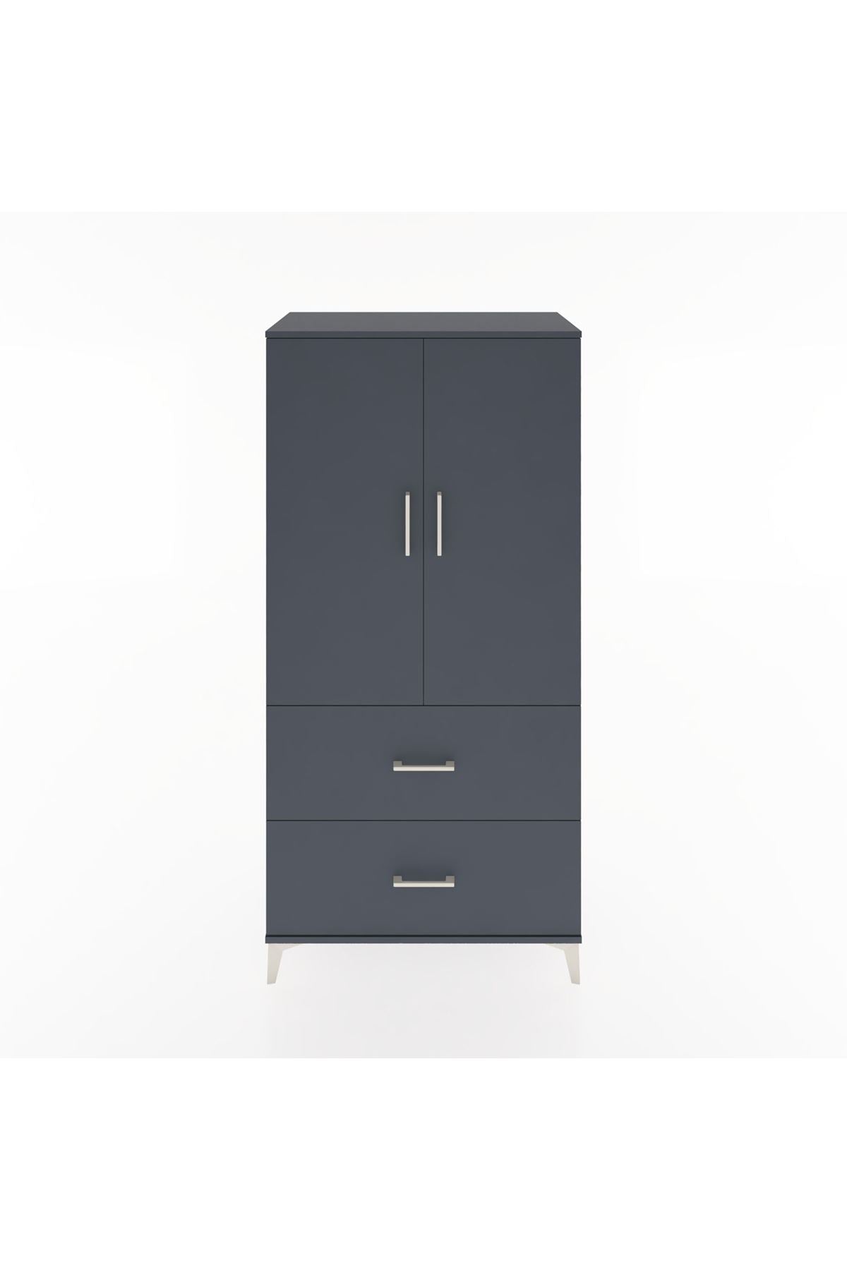 Hyperion Dolap 3 Raflı 2 Çekmeceli 2 Kapaklı 88x44x182 Antrasit-Antrasit