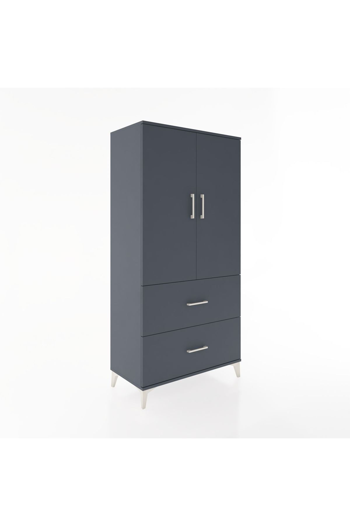 Hyperion Dolap 3 Raflı 2 Çekmeceli 2 Kapaklı 88x44x182 Antrasit-Antrasit