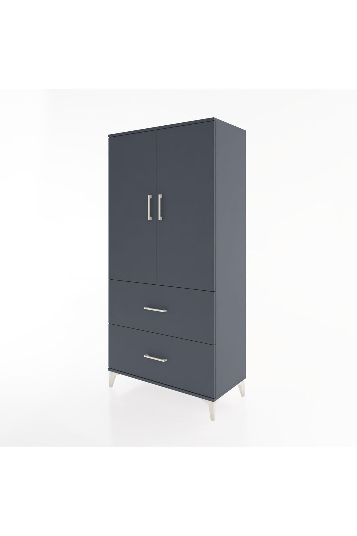 Hyperion Dolap 3 Raflı 2 Çekmeceli 2 Kapaklı 88x44x182 Antrasit-Antrasit