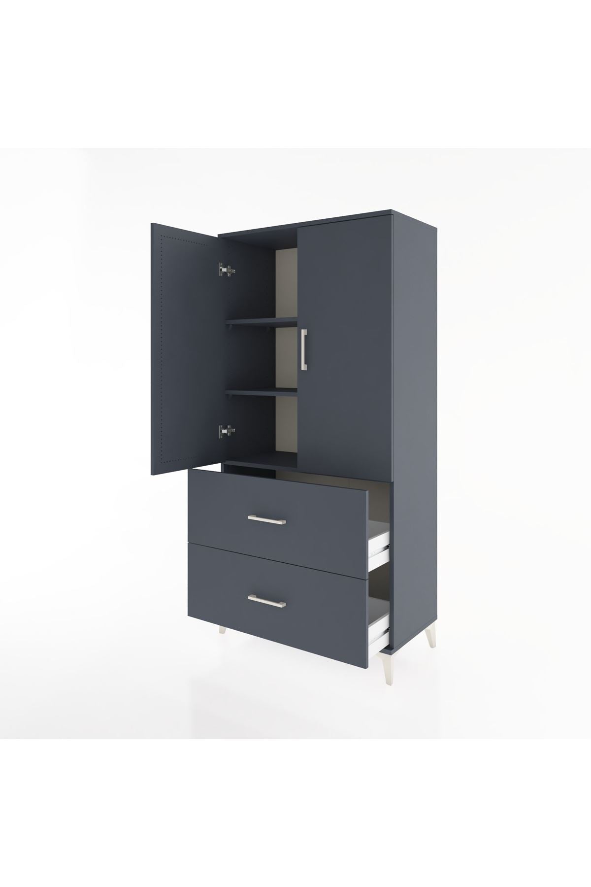 Hyperion Dolap 3 Raflı 2 Çekmeceli 2 Kapaklı 88x44x182 Antrasit-Antrasit