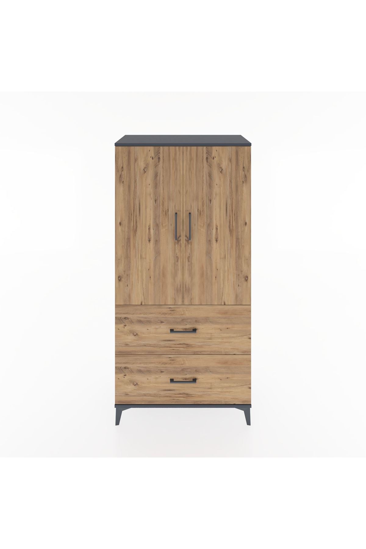 Hyperion Dolap 3 Raflı 2 Çekmeceli 2 Kapaklı 88x44x182 Antrasit-Çam