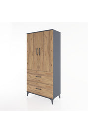 Hyperion Dolap 3 Raflı 2 Çekmeceli 2 Kapaklı 88x44x182 Antrasit-Çam