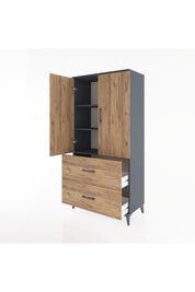 Hyperion Dolap 3 Raflı 2 Çekmeceli 2 Kapaklı 88x44x182 Antrasit-Çam