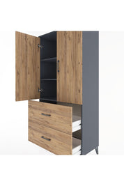 Hyperion Dolap 3 Raflı 2 Çekmeceli 2 Kapaklı 88x44x182 Antrasit-Çam