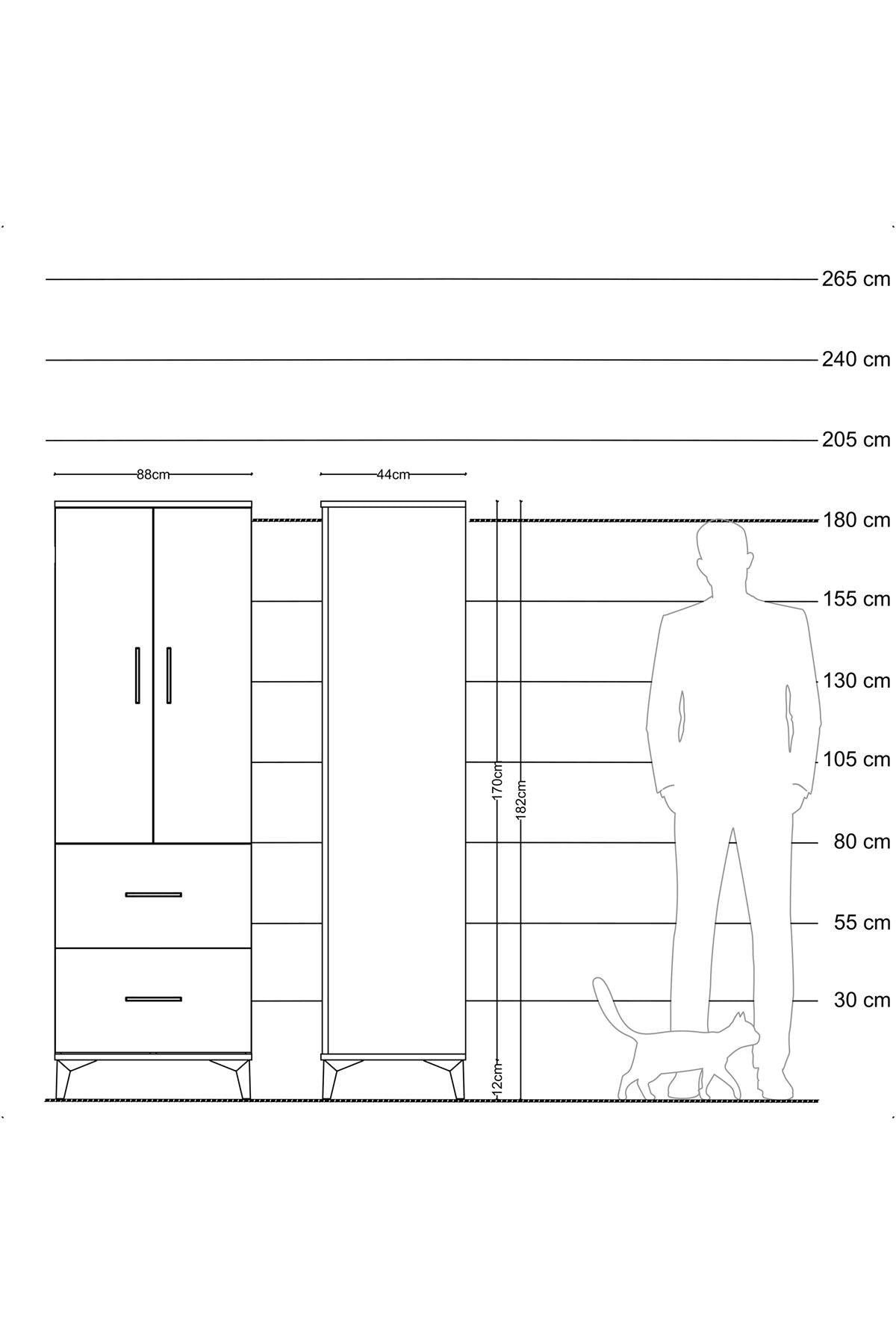 Hyperion Dolap 3 Raflı 2 Çekmeceli 2 Kapaklı 88x44x182 Antrasit-Çam